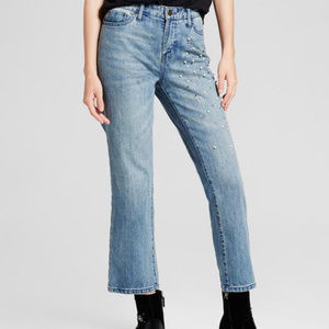 Who What Wear Pearl Embellished Straight Leg Jeans